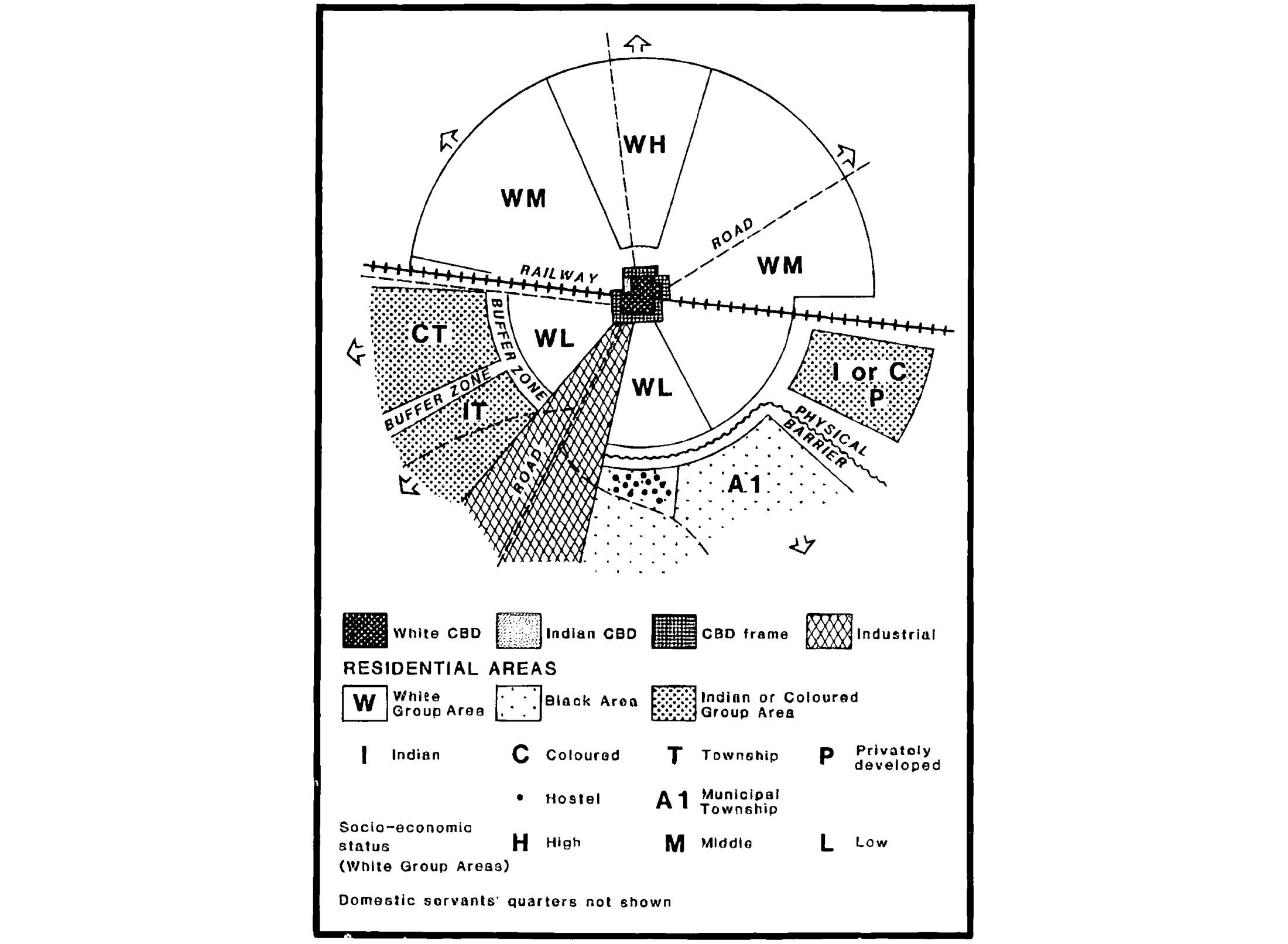Figure 1. The model Apartheid city (Source: Christopher, 1994: 107)