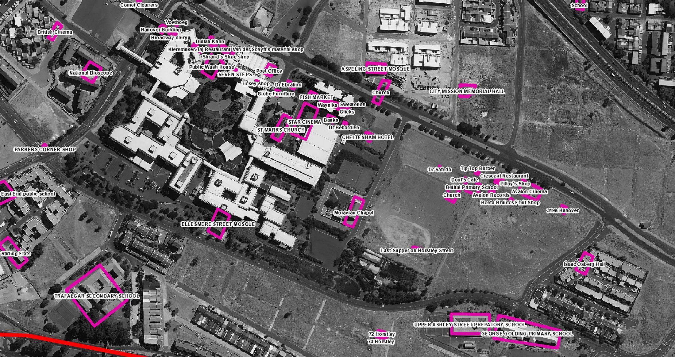 Figure 14. District Six historical sites over 2011 imagery
